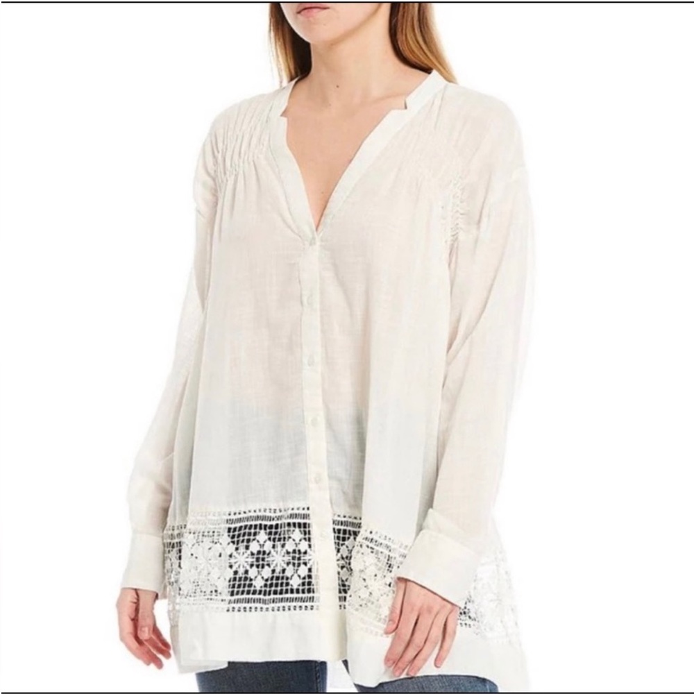 Free People Ivory Green Gardens Hem Lace Tunic Size Medium